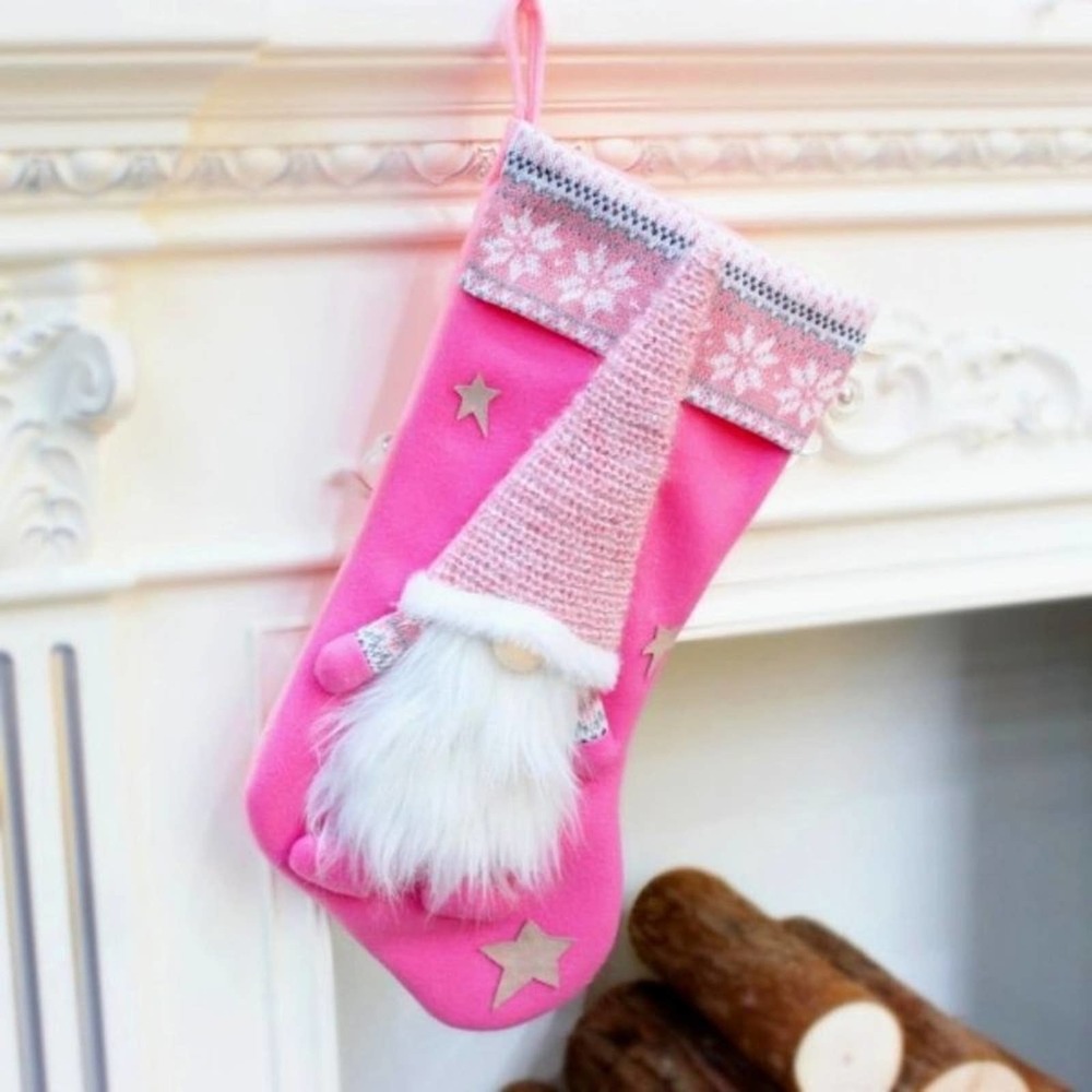 Large White Bearded Gnome Christmas Stocking